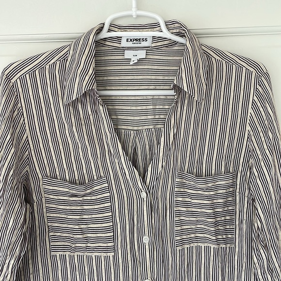 EXPRESS Portofino shirt size L purple white gold striped longsleeve blouse - Picture 3 of 6